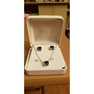New sterling silver blue stone necklace & earrings Retails $300